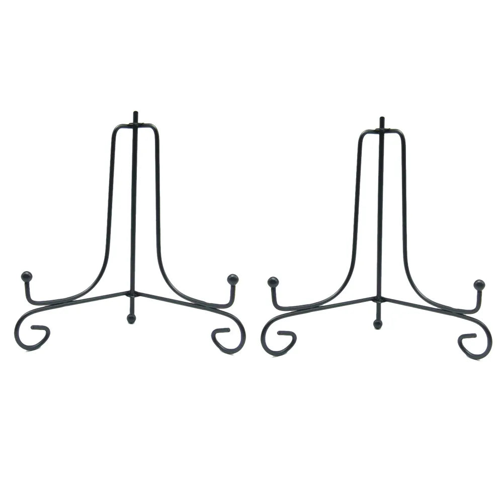 Black Wrought Iron Dish Holder Plate Display Stand Modern Bending Leg
