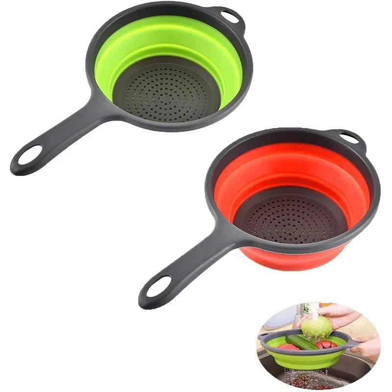 LMETJMA Silicone Collapsible Colander with Handle Kitchen Folding Strainer Colander for Draining Pasta Vegetable Fruit JT111 Zpaxo