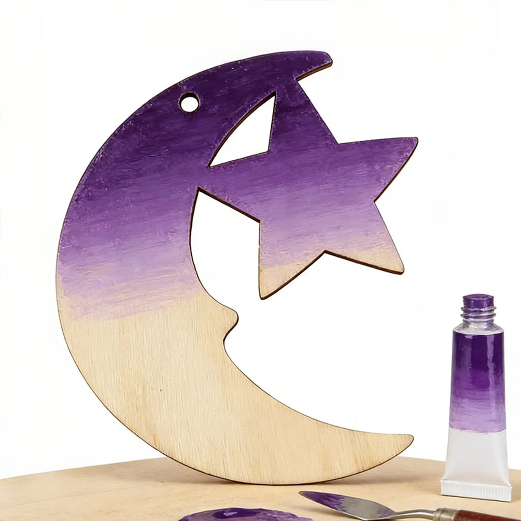 24/48 PCS Wooden Moon & Star DIY Hanging Ornaments + Hemp Rope