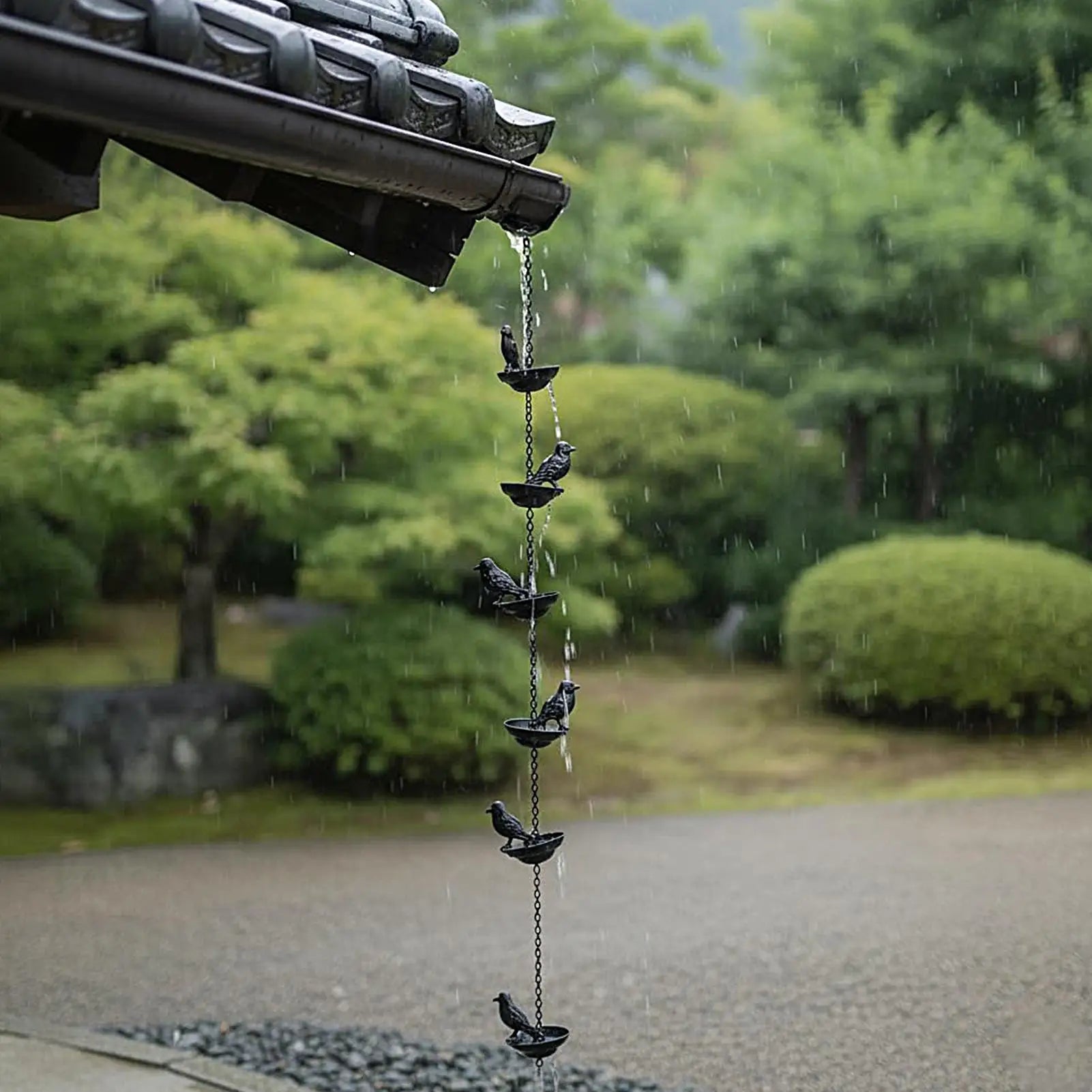 Rain Chain Gutters Metal Decorative Bird Theme Rust-resistant Outdoor