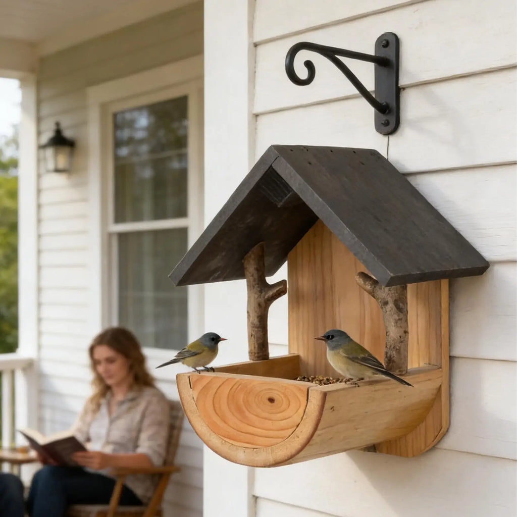 Bird House Feeder Wall Mount Wooden Weatherproof Feeding Tool Balcony