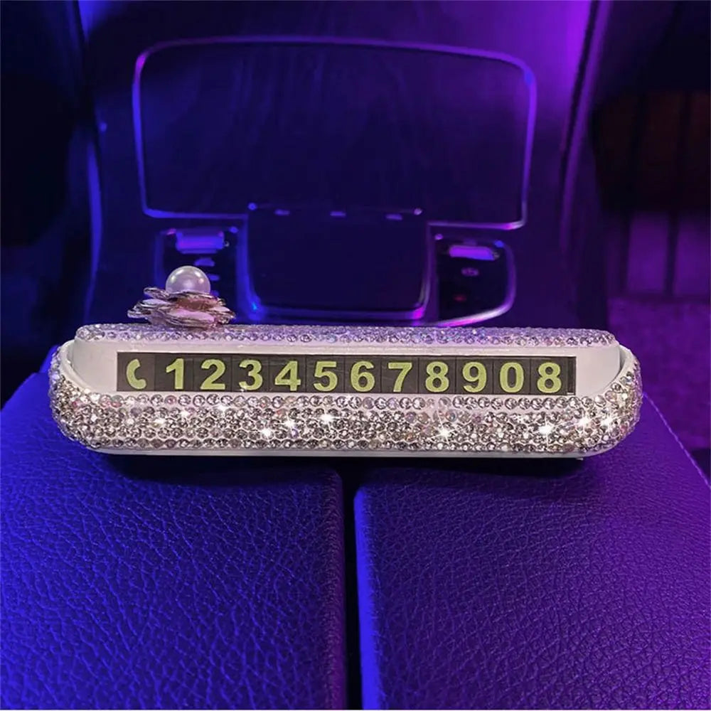 Diamond Car Temporary Parking Sign Rhinestone Phone Number Hidden Zpaxo