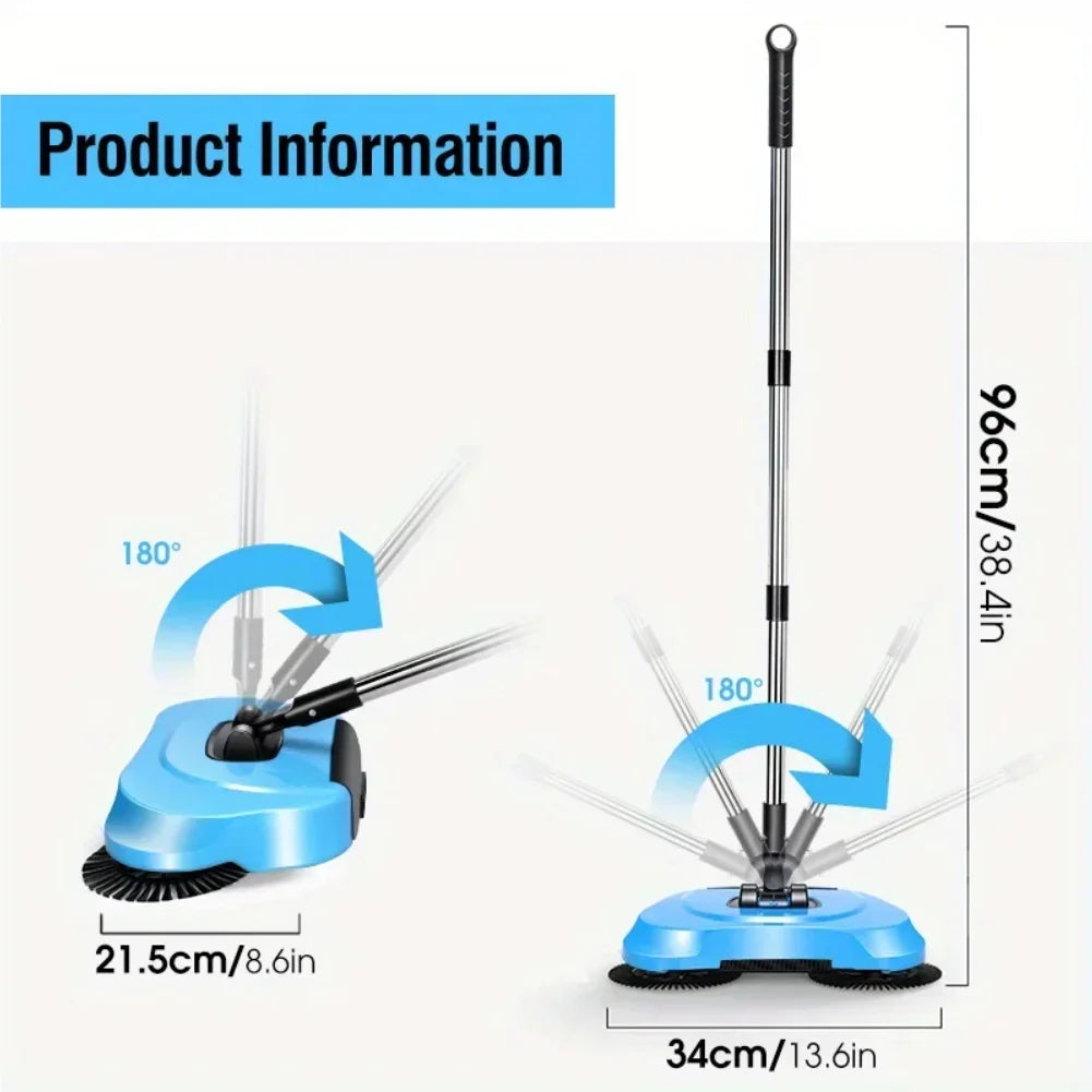 Hand Push Broom, Multifunctional Cleaning Tool Sweep Mop, Long Handle Push Broom with Auto Spiral Deep Clean System Zpaxo