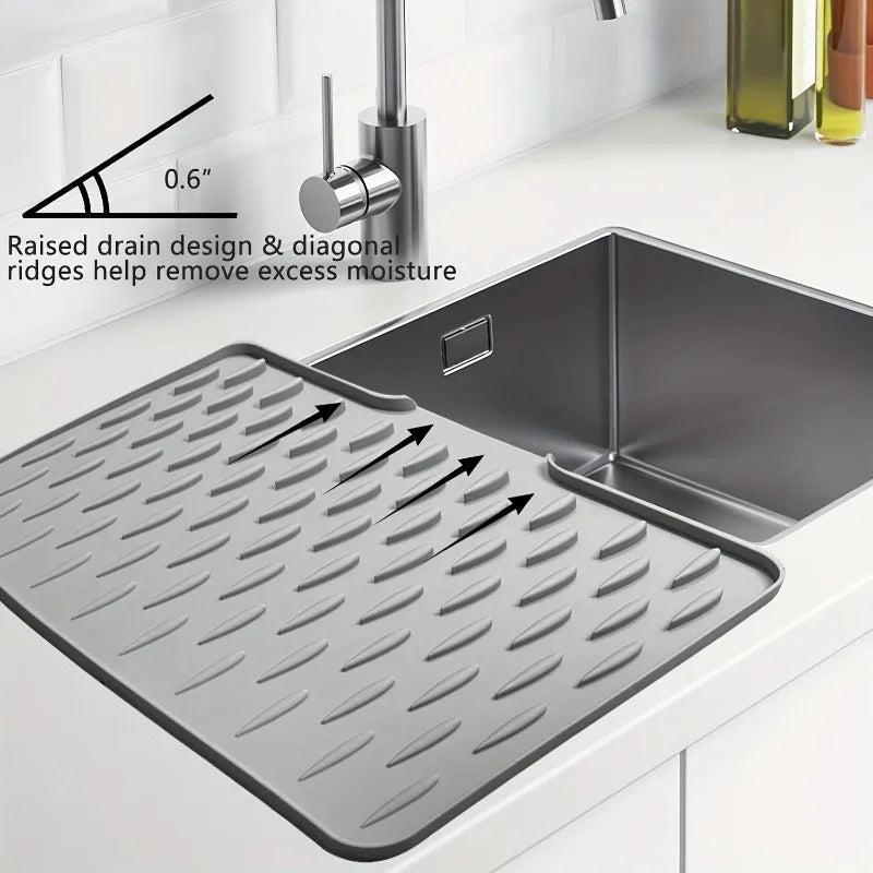 Non-slip Silicone Kitchen Drain Mat Built-in Drainage Design