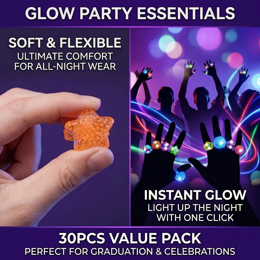 LED Light Up Rings Glow Ring Party Flashing Assorted Colorful Rubber
