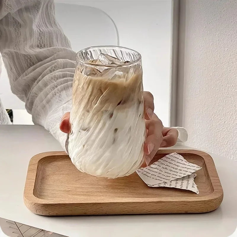 400ML Coffee Mug Glassware Stripe Glass Cup Ice Mug Transparent Glass Tea Cup Drinkware Juice Milk Mocha Cups Kitchen Supplies L Zpaxo