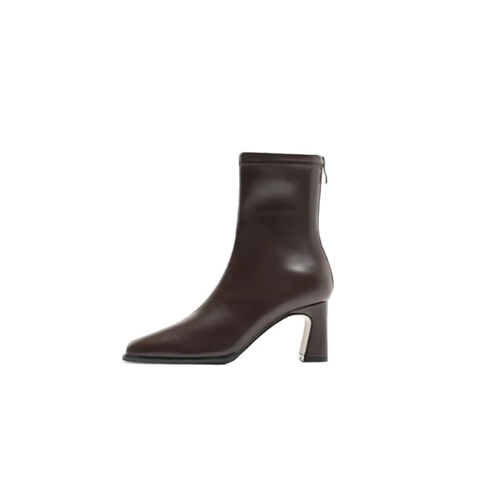 Vintage Warm Cotton Women Ankle Boots Fashion Elegant Square Toe