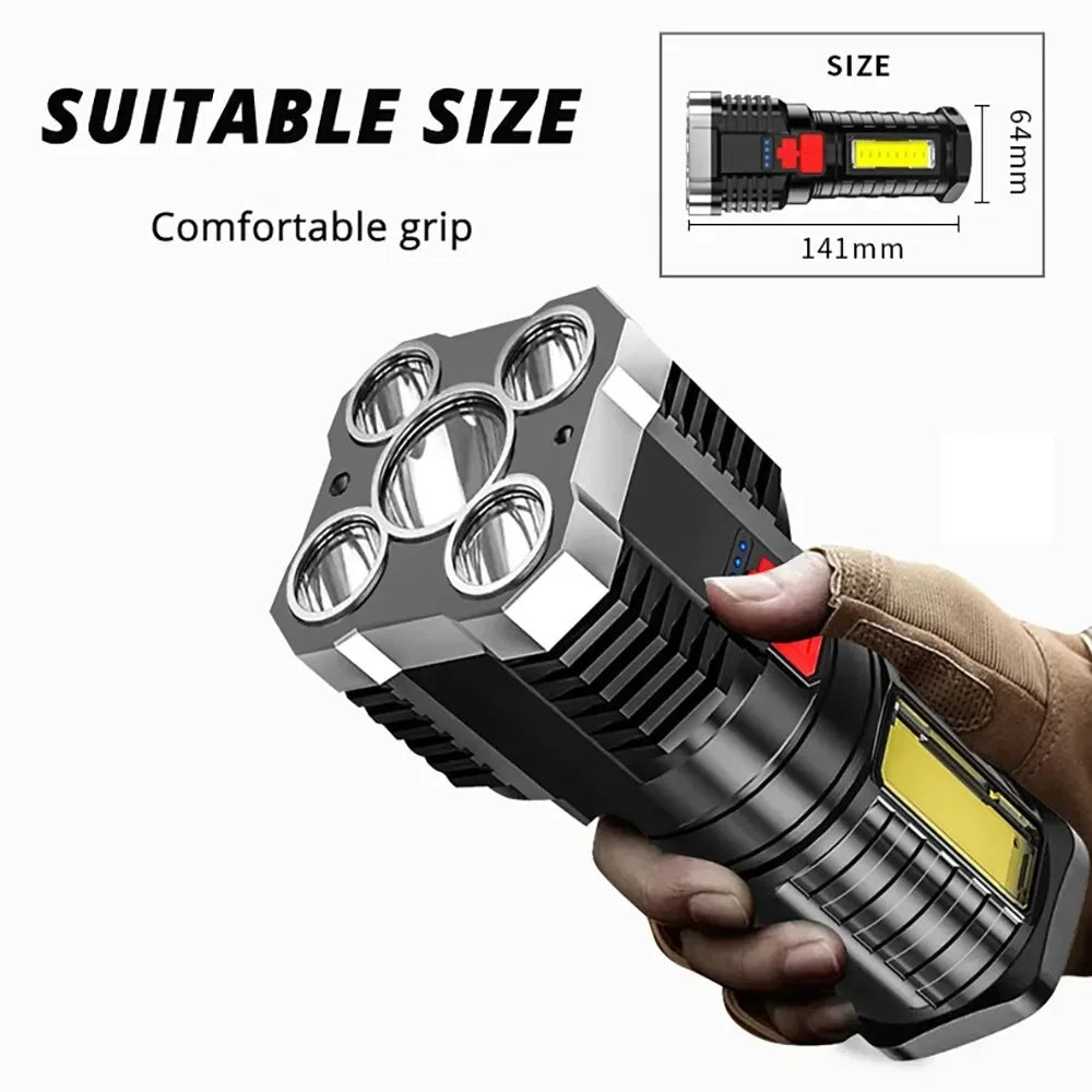 5-LED Rechargeable Camping Flashlight – 1000LM Spotlight & Side Light Camping Flashlight Zpaxo