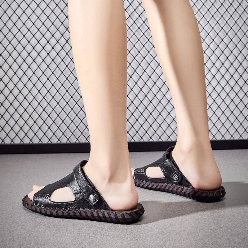 Summer Men Sandals Leather Mens Casual Shoes Outdoor Beach Roman Zpaxo