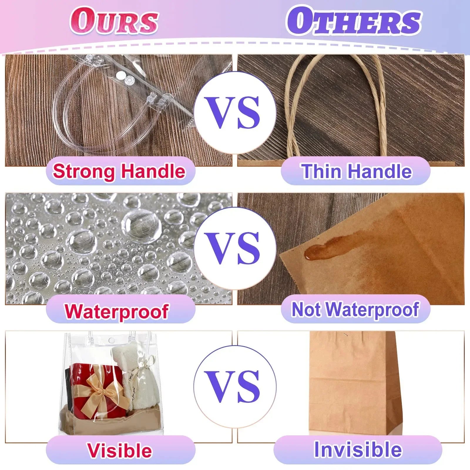 Lot Transparent Soft PVC Tote Packaging Bags Hand Loop Clear Plastic