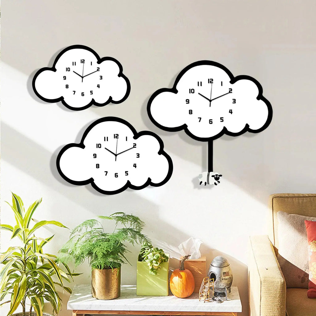 Cloud Wall Clock Stylish Modern Wood Decorative Ornament Kids Room Zpaxo