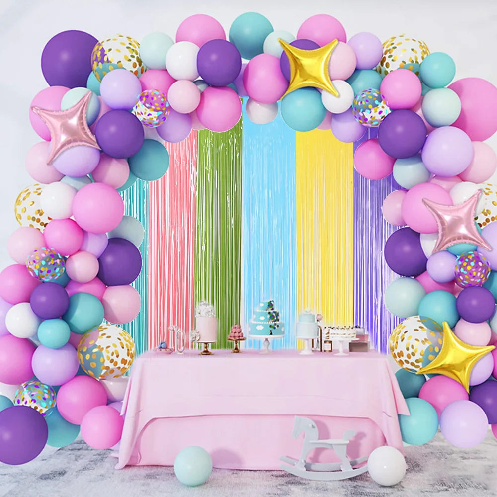 Pastel Fringe Foil Curtain Macaron Curtains Photo Booth Backdrop Zpaxo