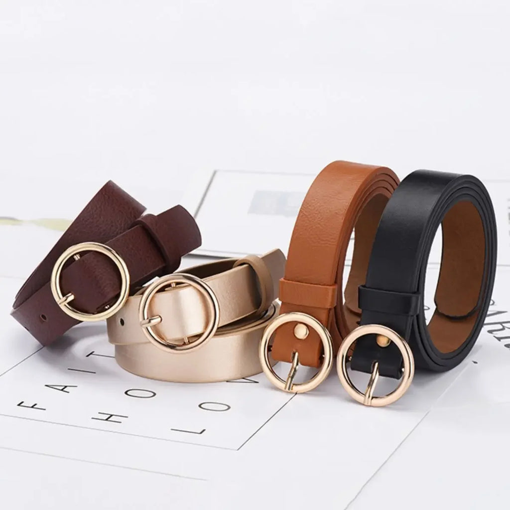 Women's Belt Fashionable Round Buckle Jeans Cargo Pants Skirt Thin