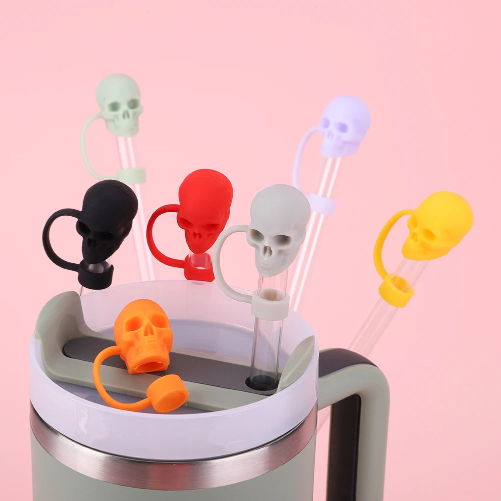 1 Silicone Cute Skull Straw Covers Halloween Toppers Reusable Funny