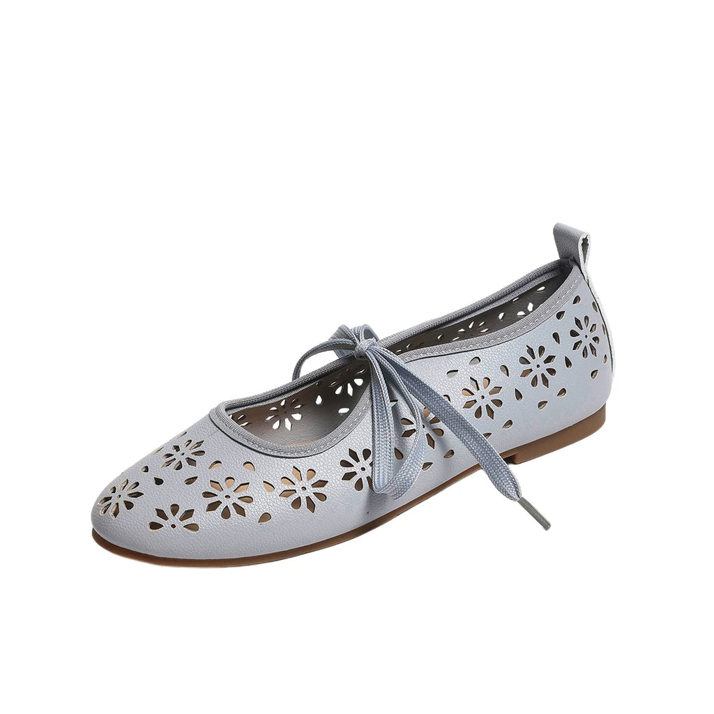 2026 Women's Flats Lace Up Single Shoes Ladies Spring Hollow Zpaxo light blue 36