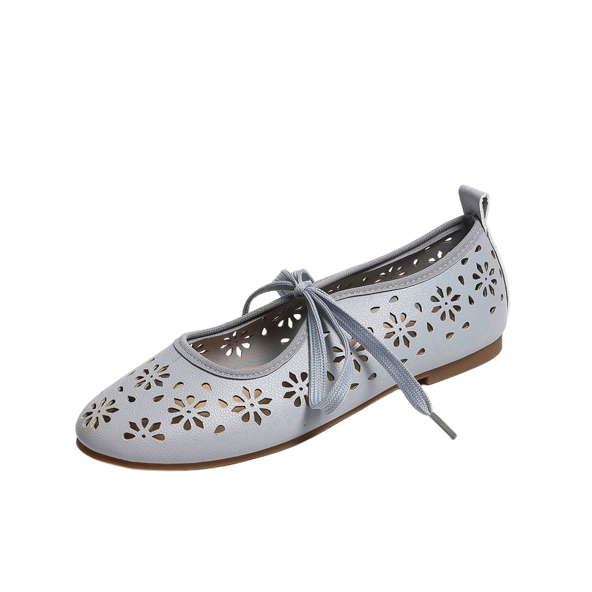 2026 Women's Flats Lace Up Single Shoes Ladies Spring Hollow Zpaxo light blue 36