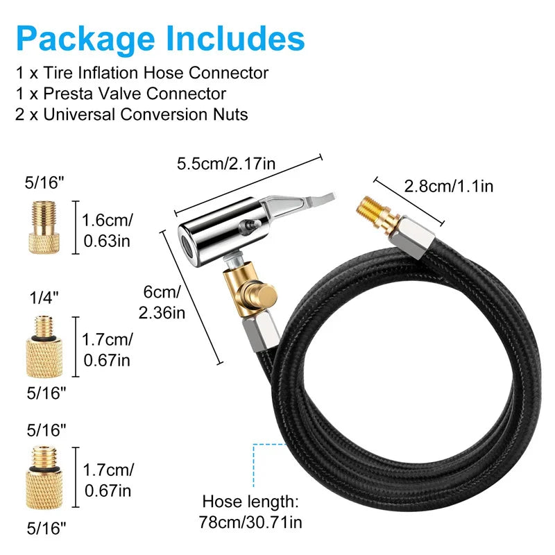 31" Flexible Tire Inflator Hose Extension – 90° Lock-On Chuck Kit