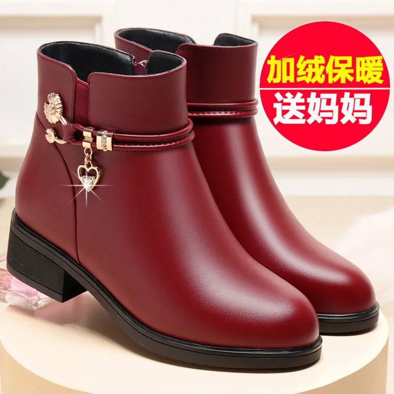 Soft Leather Women's Boots 2023 Spring Winter Thick Wool Lined Woman Zpaxo