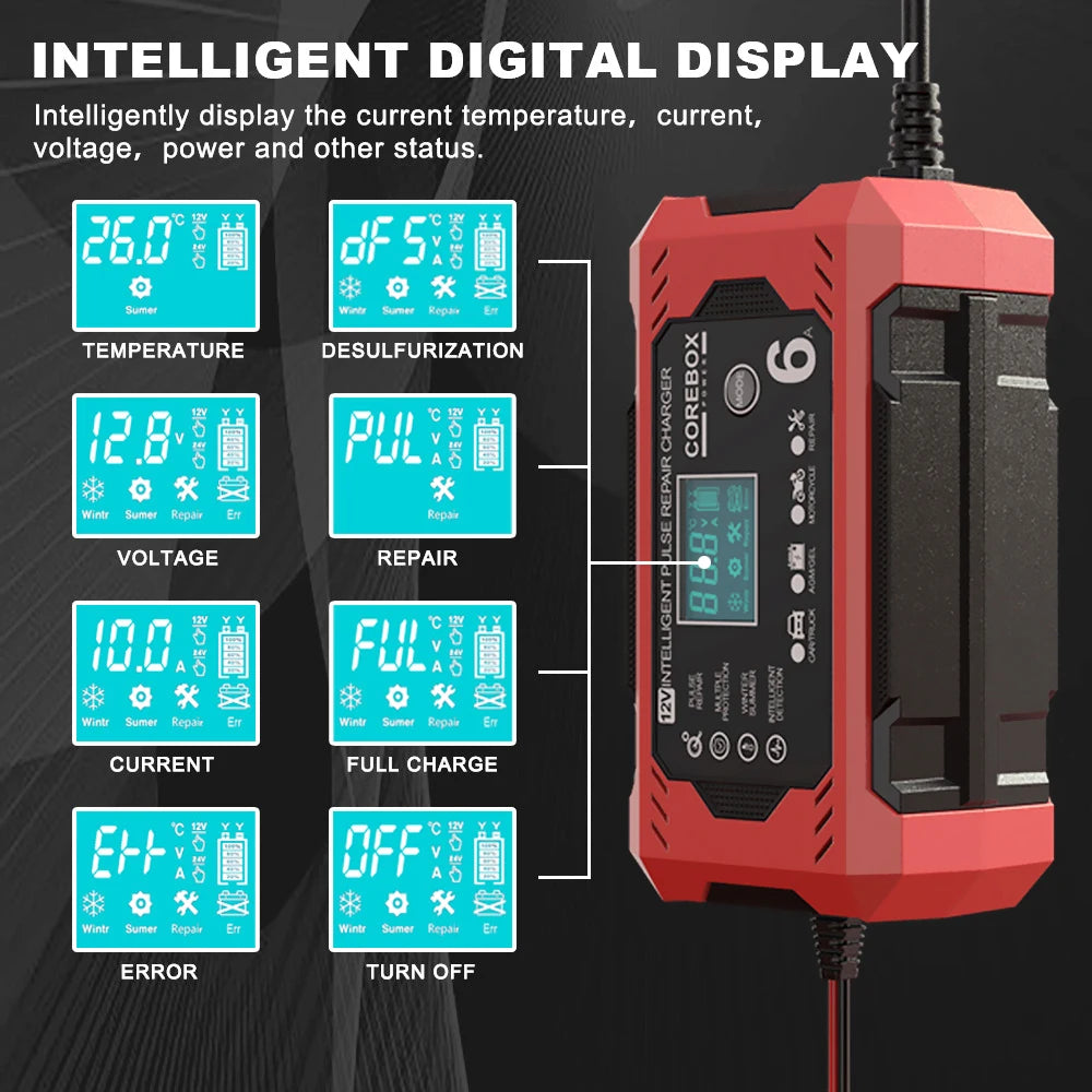 Multifunctional Smart Car Battery Charger Pulse Repair Charging 12V