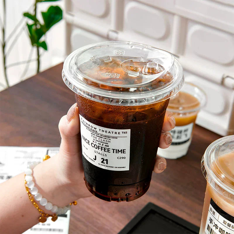 Clear Plastic Cup Strawless Lids Disposable Cups Iced Coffee Juice Zpaxo