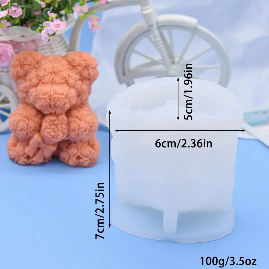 3D Bear Candle Silicone Mold DIY Heart Rose Cartoon Bear Aromatherapy Soap Gypsum Wax Clay Craft Ornament Making Gift Home Decor Zpaxo Rose JZB-0262