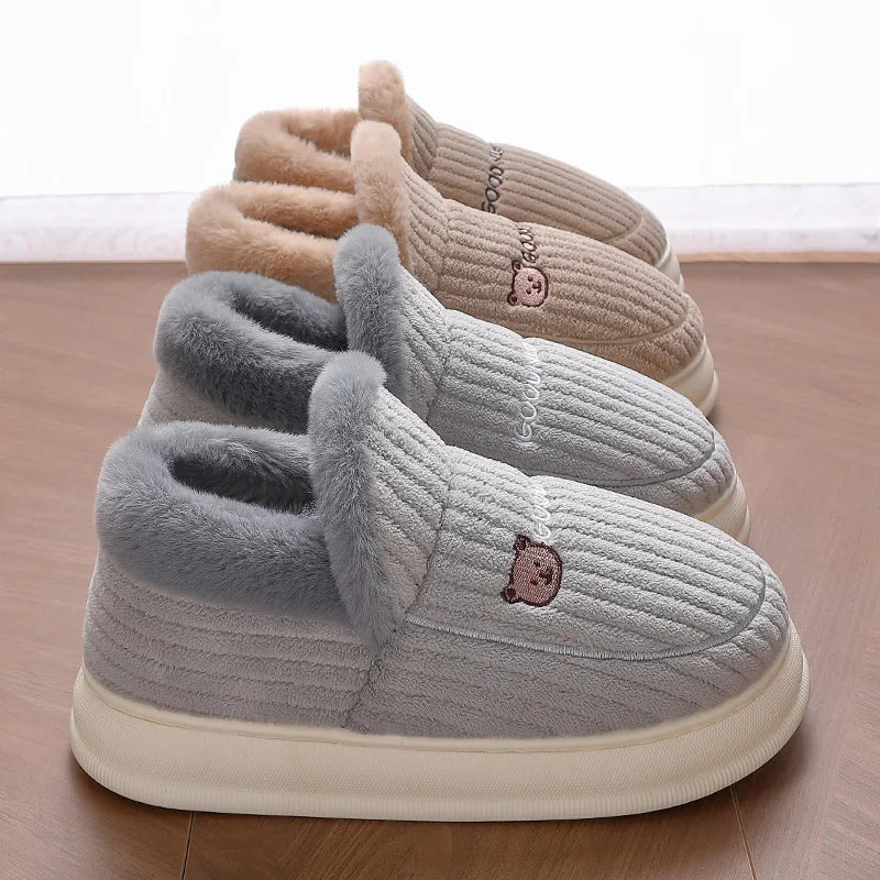 Soft Sole Slippers Women Winter Fashion Fur Fuzzy Plush Men Warm