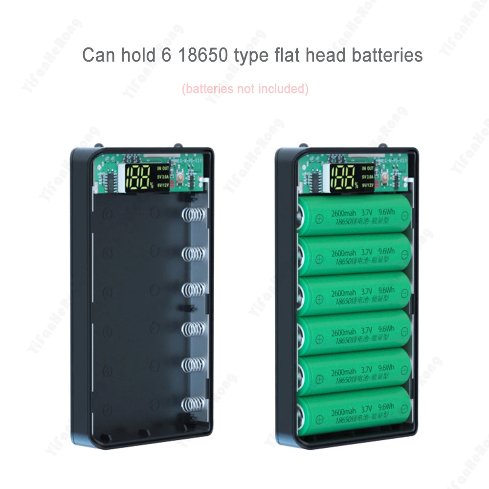 6*18650 Batteries Power Bank Case 5V 9V 12V Output Current Mobile Phone Charger DIY Shell Quick Charge 18650 Battery Holder Box Zpaxo