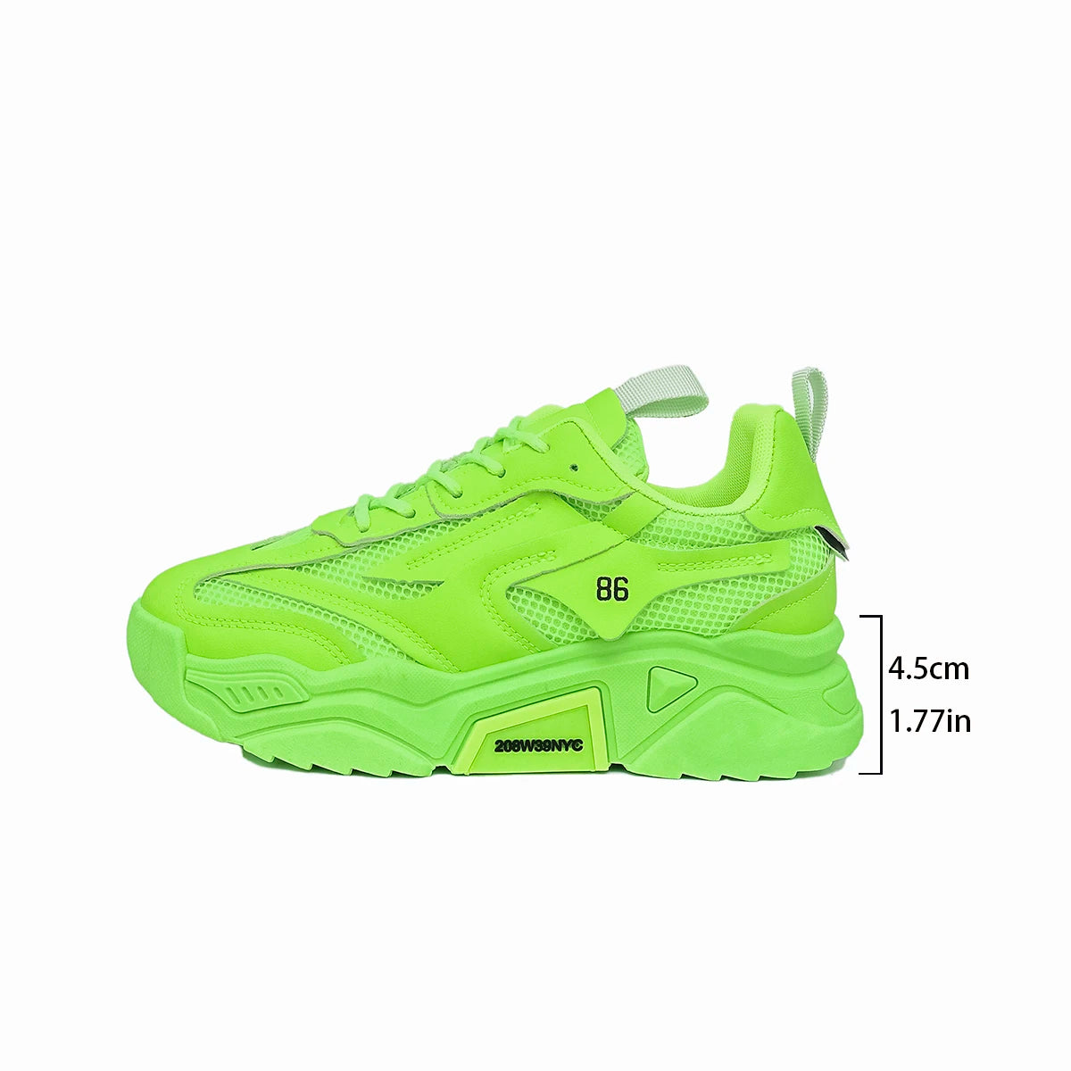 Women Casual Sneakers Thick Sole Breathable Tennis Shoes Women Lace-up New Fashion Outdoors Walking Shoes Trend Couple Sneakers Zpaxo Fluorescent green 38