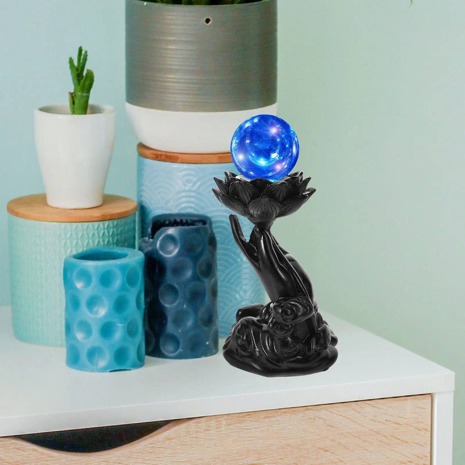 Lotus Buddha Hand Crystal Ball Holder Resin Stand Sphere Support
