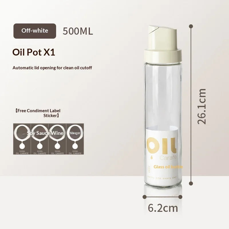 Oil Pot Kitchen Soy Sauce Vinegar Seasoning Bottle Set, No Oil Hanging, Leak Proof Glass Oil Tank, Automatic Opening and Closing Zpaxo