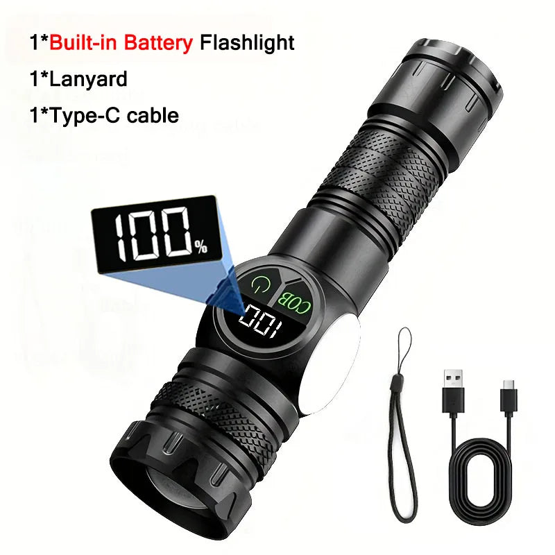 Mikenoon LED Tactical Flashlight – USB Rechargeable, 500m Range LED Tactical Flashlight Zpaxo Black