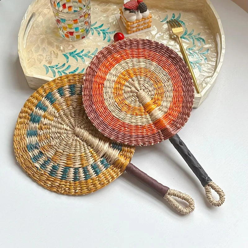 Handwoven Straw Fan – Boho Wall Decor & Summer Hand Fan Decorative Straw Fan Zpaxo