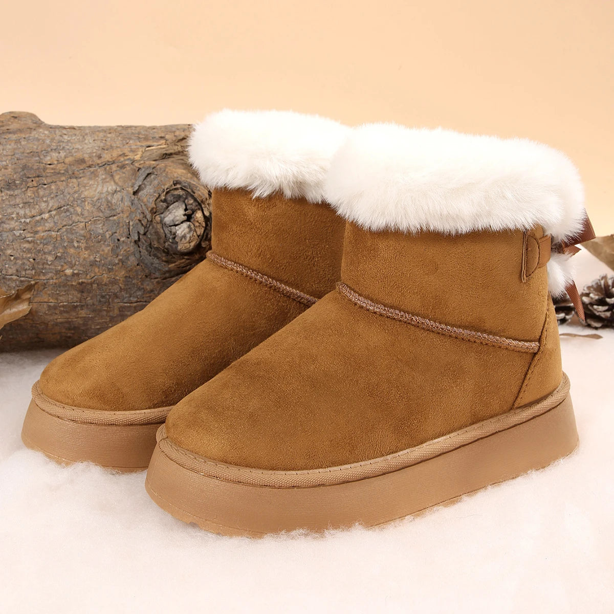 Large Fleece Lined Thick Bottom Snow Boots Women's Warm Short