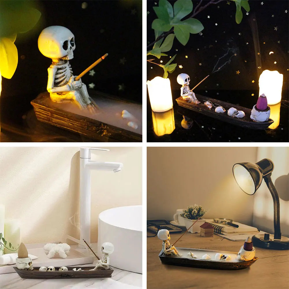 Skull Boat Incense Holder Ghost Fishing Burner Creative Skeleton