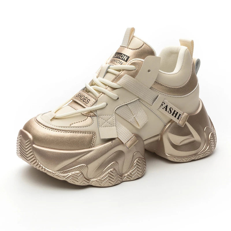 Womens Platform Chunky Sneakers Multiple Colors Hidden Heel Lift Lace Zpaxo Z986 Gold 33 China Mainland