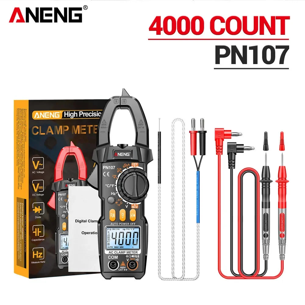 ANENG PN107 Digital Clamp Meter 600A AC Voltmeter Ammeter NCV Diode