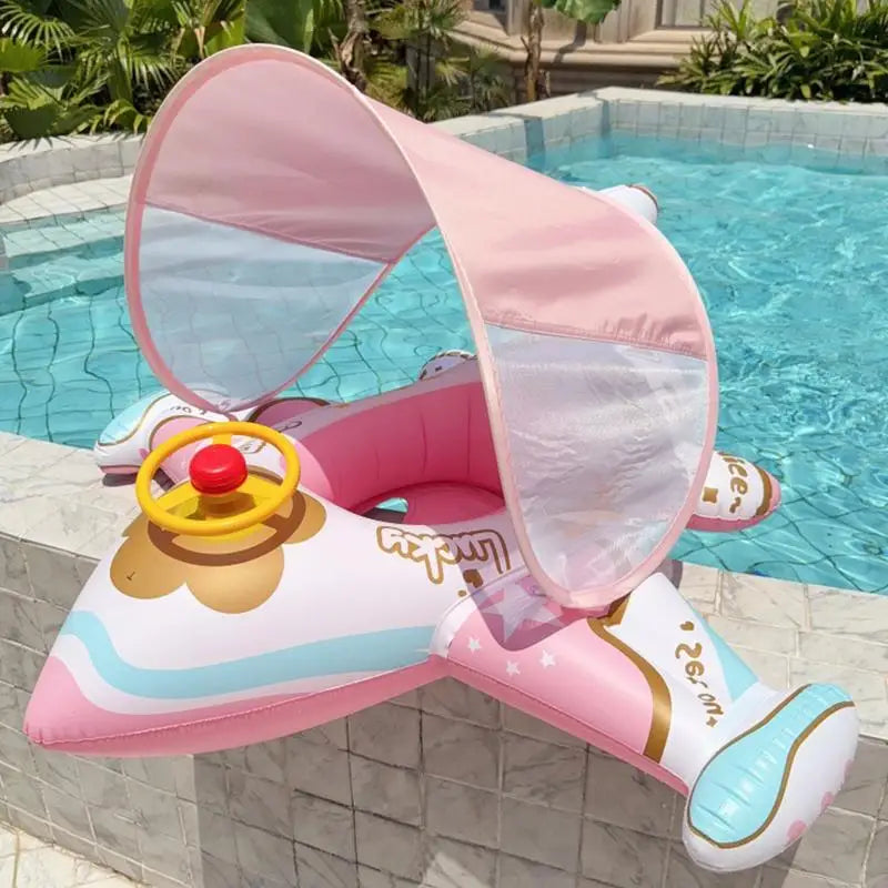 Airplane Float For Baby Airplane Raft Pool Toys With Sunshade Ergonomic Comfortable Swimming Ring Lounger For Family Enjoying Zpaxo