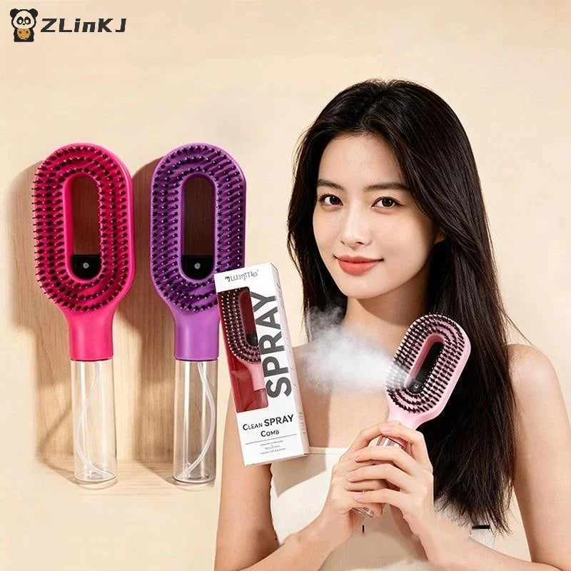 ▶1Pcs Refillable Liquid Water Spray Paddle Comb Anti Static Spray Hair Brush Soft Bristle Hair Styling Massage Comb For Home Zpaxo