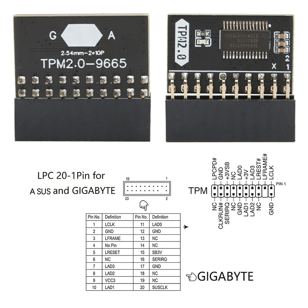 TPM 2.0 Encryption Security Module Computer Accessories 20Pin Standalone Crypto Processor TPM 2.0 Module for Win11/Gigabyte/ASUS Zpaxo