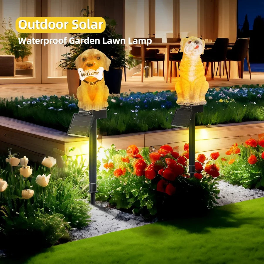 Solar Owl & Dog Resin Garden Lawn Lamp – IP65 Waterproof