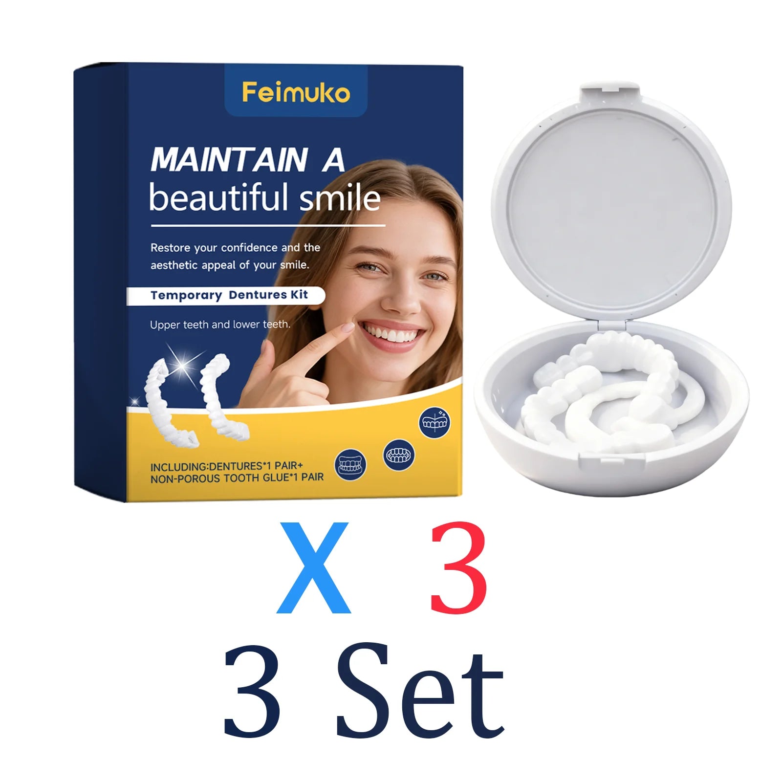 Snap On Dentures Smile Veneers Instant Smile Temporary Teeth Missing Teeth Cover Adjustable Perfect Smile Fake Teeth Resin Zpaxo 3 Set