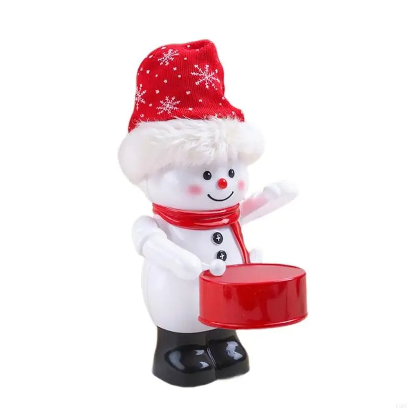 Playful Snowman Drumming Ornament Resin Musical Wind Up Toy Christmas