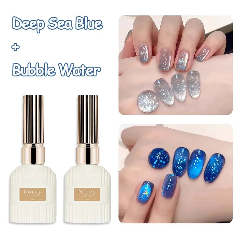2026 New Sparkling Crystal Cat Eye Gel Nail Polish Summer Bubble Water Glass Bead Effect UV Gel DIY Nail Art Salon Manicure 15ml Zpaxo 2PcsMixed