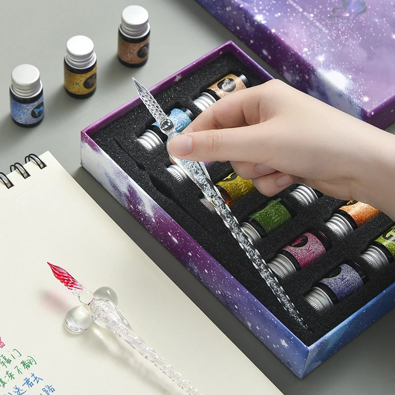 Starry Sky Crystal Glass Dip Pen Set – Stationery Gift