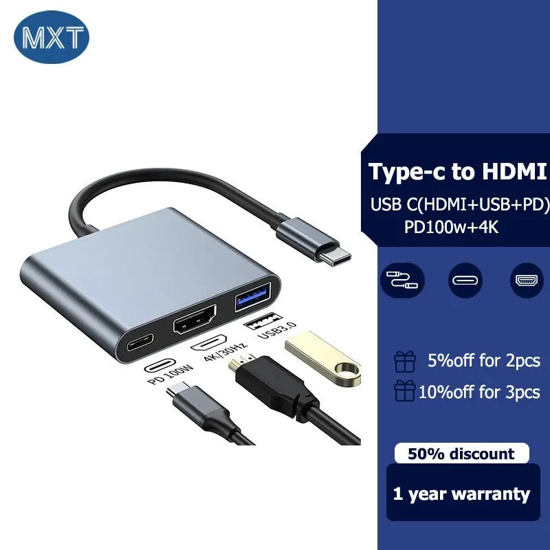 Type-c 30HZ HDTV Adapter USB C 4K HDMI 3 0 100W PD Charging Connect