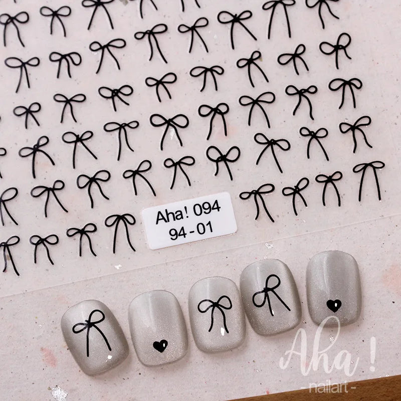 Wine Red Gilt Bow Nail Sticker Silver Gold Laser Nail Sticker Combination of Different Sizes Self-Adhesive Nail Art Decoration Zpaxo