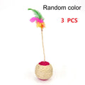 1PC Pet Cat Toy Colorful Feather Blanket Ball Grinding Claw Interactive Play Ball Cat Toy Sisal Shuttlecock Ball Zpaxo 3PCS Random