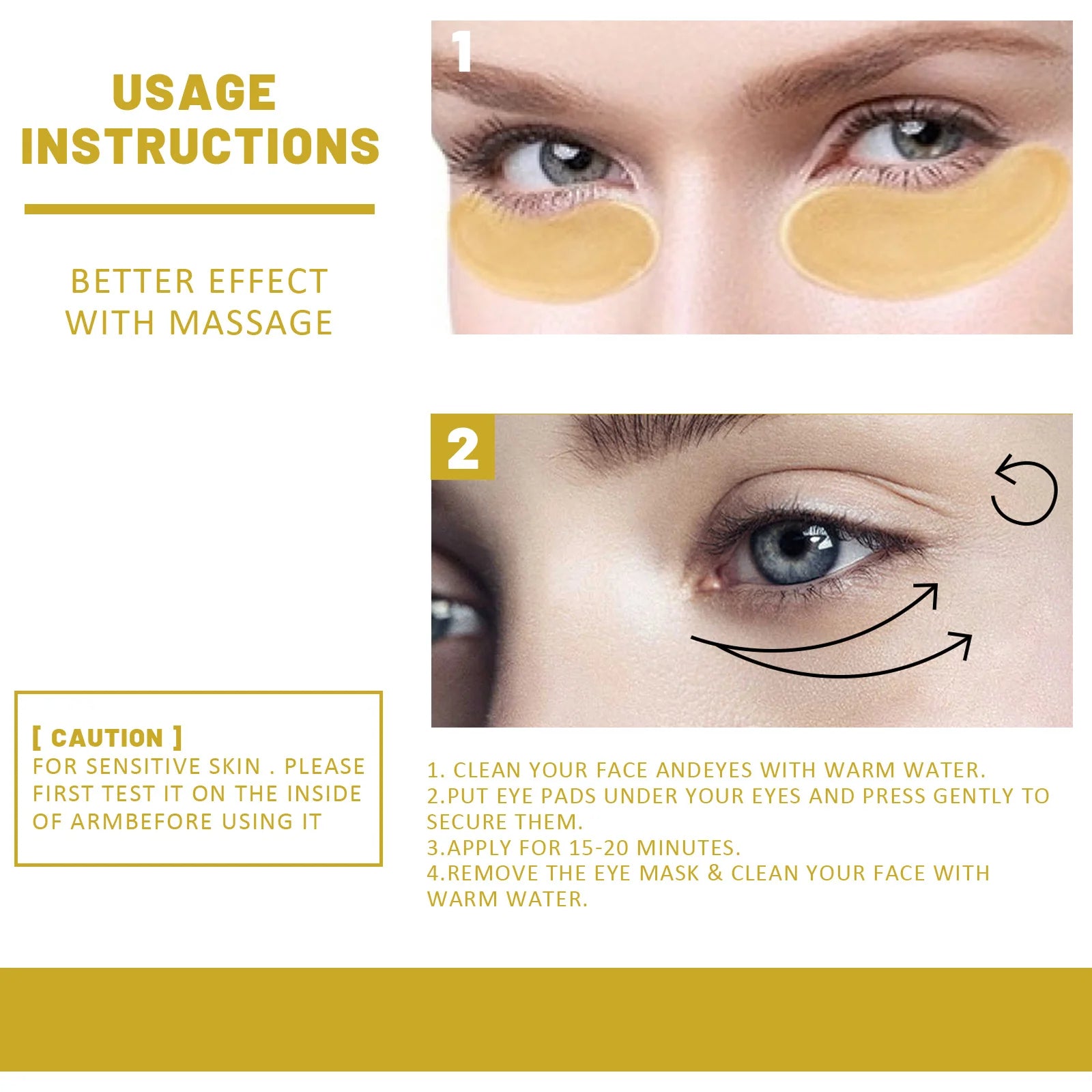 24K Gold Under Eye Mask – Dark Circles & Anti-Aging (60 Pcs) Eye Treatment Mask Zpaxo