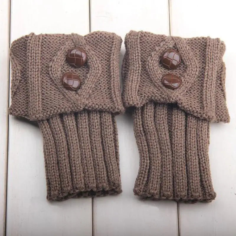 1 Pairs Autumn Winter Women's Short Rhombus Flip 2 Button Foot Warmer Zpaxo Khaki