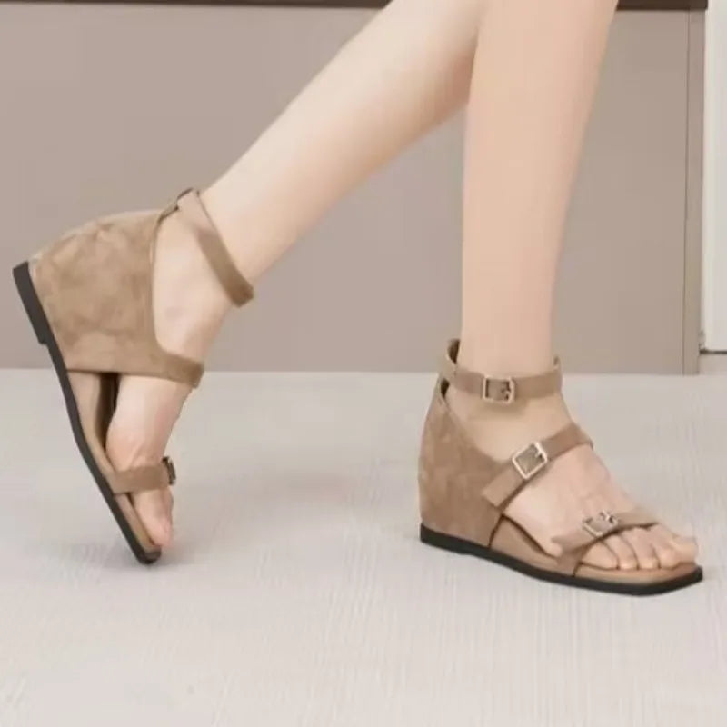 Women's Square Open Toe Hollow Out Breathable Multi Buckle Strap Zpaxo
